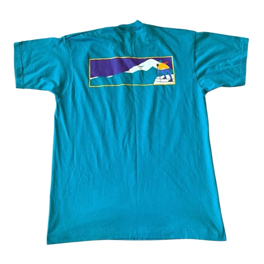 Vintage Single Stitch Pocket T-Shirt Alpine Cigarette Skier Blue 100% Cotton USA - Picture 2 of 14